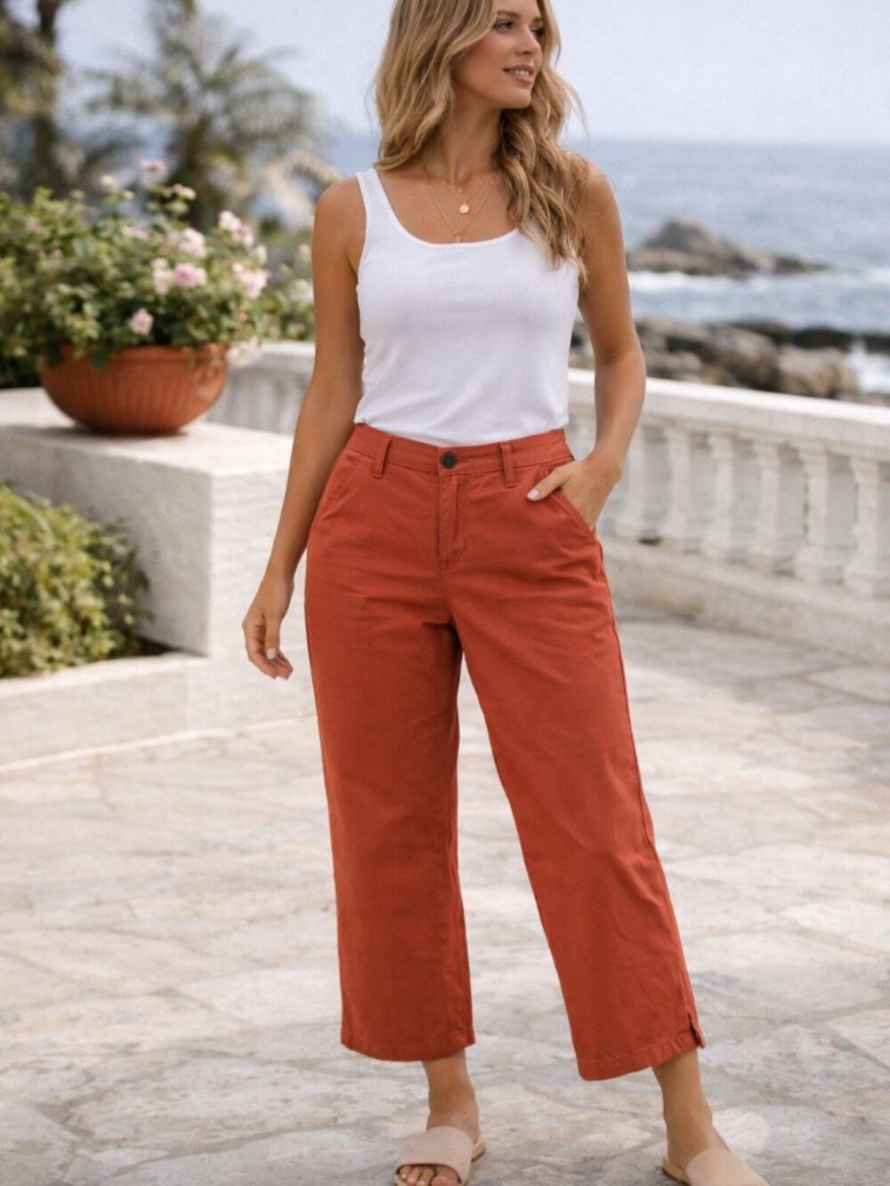 BKE Rust Cropped Pants Womens 31 Stretch Casual Fall Coastal